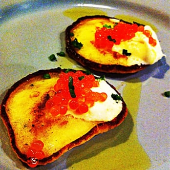 Cabezon - Chive blinis with trout caviar and creme fraiche!!! - Seafood Near Me - Portland, Oregon