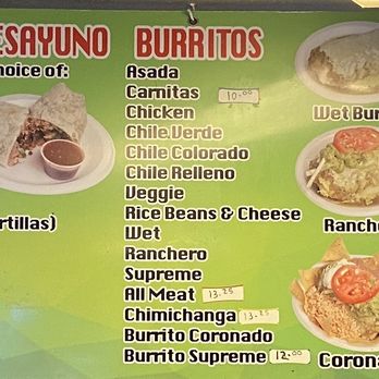 Taco De Mexico - Menu Board 2023 1 of 2 - Mexican Near Me - Atascadero, California