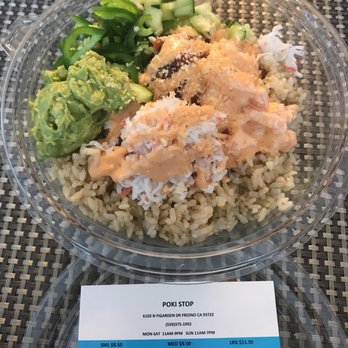 Poki Stop - Just tried new spot called Poki Stop down the street from my house.  Got medium with spicy tuna,shrimp,crab. - Poke Near Me - Fresno, California