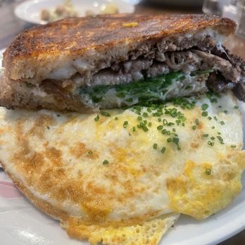 Hen Mother Cookhouse - Brisket melt with 2 Egg Any Style - Breakfast & Brunch Near Me - Johns Creek, Georgia Hen Mother Cookhouse - Brisket melt with 2 Egg Any Style - Breakfast & Brunch Near Me - Johns Creek, Georgia