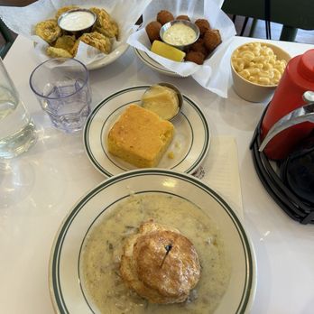 Pies 'n' Thighs - Fried Pickles, Hush Puppies with Tartar, Mac 'n Cheese, Cornbread, Biscuits & Gravy, Bourbon Pecan Pie, and Key Lime Crumble Pie. - Southern Near Me - Brooklyn, New York Pies 'n' Thighs - Fried Pickles, Hush Puppies with Tartar, Mac 'n Cheese, Cornbread, Biscuits & Gravy, Bourbon Pecan Pie, and Key Lime Crumble Pie. - Southern Near Me - Brooklyn, New York
