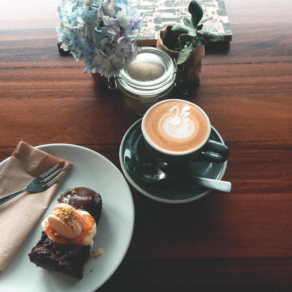 Tome - Flat white (so nice)
Gluten-free salted caramel chocolate brownie (with a macaron on top! be still my pastry heart) - Cafes Near Me - Maroochydore, QLD