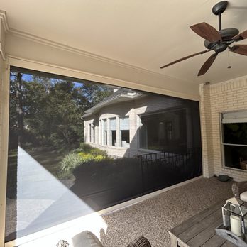 Tailor'd Shades - Motorized patio shade visibility from inside while shade is down- Closed - Shades & Blinds Near Me - Houston, Texas Tailor'd Shades - Motorized patio shade visibility from inside while shade is down- Closed - Shades & Blinds Near Me - Houston, Texas