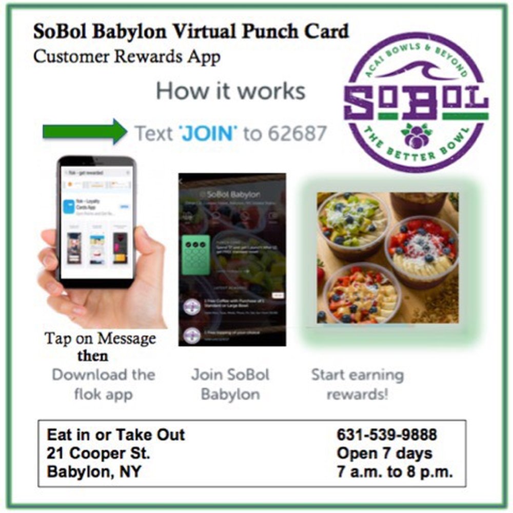 SoBoL - Be sure to download your App For free toppings etc. - Acai Bowls Near Me - Babylon, New York SoBoL - Be sure to download your App For free toppings etc. - Acai Bowls Near Me - Babylon, New York