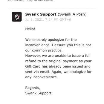 Swank A Posh - Their response to my email requesting a refund to original payment method. - Women's Clothing Near Me - Southfield, Michigan Swank A Posh - Their response to my email requesting a refund to original payment method. - Women's Clothing Near Me - Southfield, Michigan