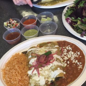 Taco Mesa - Chicken enchiladas, sauces from the salsa bar, beet salad with tamarindo sauce, and a calamari burrito! - Breakfast & Brunch Near Me - Orange, California