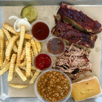 The LA Pit - Ribs and pulled pork w bbq beans, fries and cornbread - Barbeque Near Me - Gardena, California The LA Pit - Ribs and pulled pork w bbq beans, fries and cornbread - Barbeque Near Me - Gardena, California