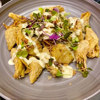 Sicily Coal Fired Pizza - Crispy artichokes- citrus aioli drizzle. We devoured this YUM - Pizza Near Me - Middletown, Connecticut Sicily Coal Fired Pizza - Crispy artichokes- citrus aioli drizzle. We devoured this YUM - Pizza Near Me - Middletown, Connecticut