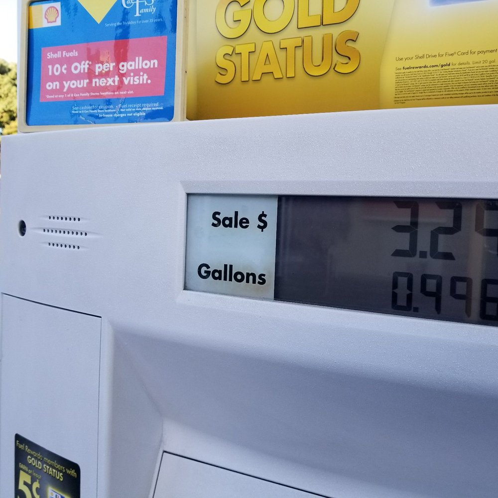 Pleasanton Shell station needs gas pump recalibration.... $3.29 a gallon but it's only .996 Pleasanton Shell station needs gas pump recalibration.... $3.29 a gallon but it's only .996