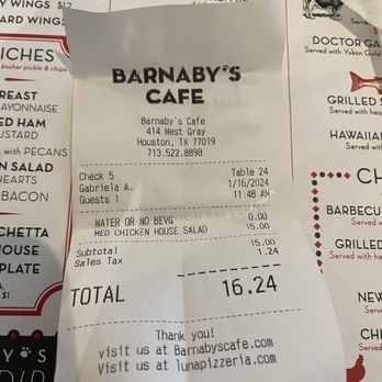 Barnabys Cafe - My folded up reciept out of her pocket! - American Near Me - Houston, Texas