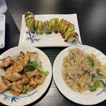 Sakura Sushi - Chicken hibachi,  vegetable fried rice, green dragon roll - Sushi Bars Near Me - Concord, North Carolina