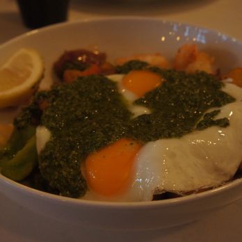 Egg & Co - Prawn & chorizo hash ($15.00) - Breakfast & Brunch Near Me - Vancouver, British Columbia
