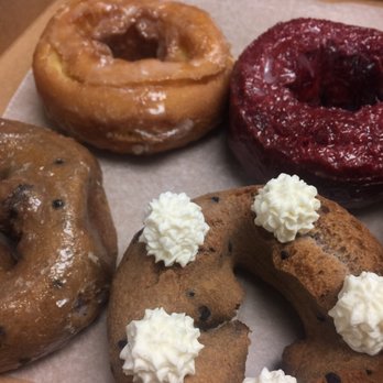 Glazed Doughnuts - Old fashioned, red velvet, blueberry glazed, blueberry icing. - Bakeries Near Me - Hampton, Virginia