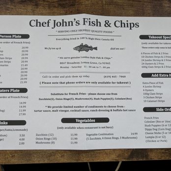 Chef John's Fish & Chips - Menu as of March 2025 - Fish & Chips Near Me - Lemon Grove, California Chef John's Fish & Chips - Menu as of March 2025 - Fish & Chips Near Me - Lemon Grove, California