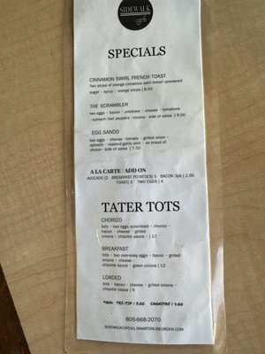 Menu photo 1 Sidewalk Cafe Arroyo Grande, CA