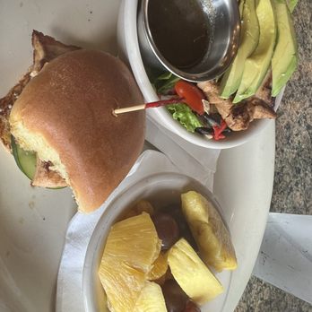 Seven Saints - Salmon Slider, Summer Salmon salad and seasonal fruit - American Near Me - Champaign, Illinois Seven Saints - Salmon Slider, Summer Salmon salad and seasonal fruit - American Near Me - Champaign, Illinois