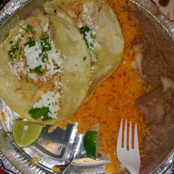 Border Grill Fresh-Mex - Coworker got two tacos, rica and beans. Looks so good! - Tacos Near Me - Orlando, Florida