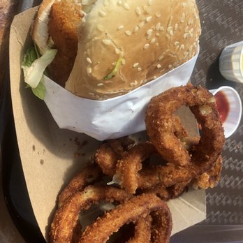 Neptune's Net - Fried Fish Sandwich and onion rings - Seafood Near Me - Malibu, California