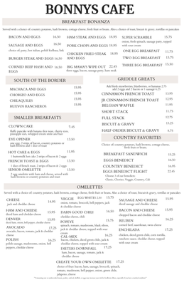 Menu photo 2 Bonny's Cafe El Cajon, CA Menu photo 2 Bonny's Cafe El Cajon, CA