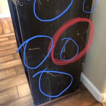 Good Times Moving - The blue is all the scratches. Red is where the hole was made. - Movers Near Me - Fremont, California Good Times Moving - The blue is all the scratches. Red is where the hole was made. - Movers Near Me - Fremont, California