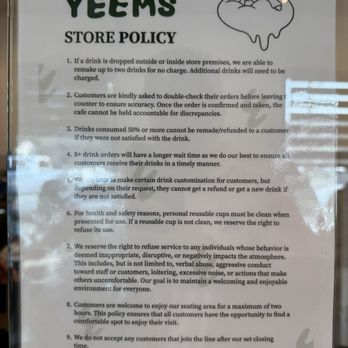 Yeems Coffee - Store Policy - Coffee & Tea Near Me - Gardena, California Yeems Coffee - Store Policy - Coffee & Tea Near Me - Gardena, California