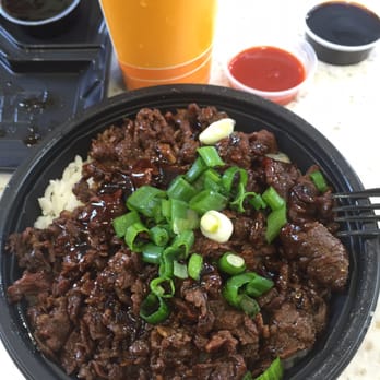 WaBa Grill - Beef bowl with white rice and unsweetened iced tea. - Fast Food Near Me - Rialto, California