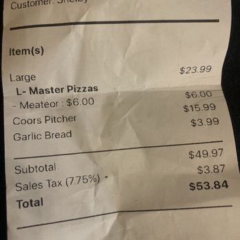 Straw Hat Pizza - the receipt for the pizza - Pizza Near Me - Williams, California Straw Hat Pizza - the receipt for the pizza - Pizza Near Me - Williams, California