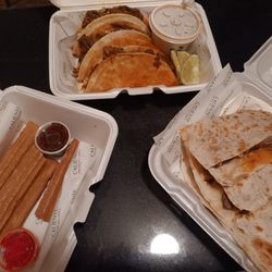 Caliente Mexican Grill - Churros, Birria Tacos, steak & cheese quesadilla.