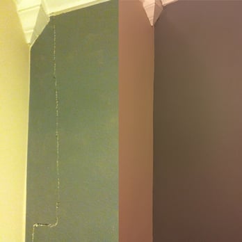 All Paint and Drywall - Before and After of one of many of our drywall/foundation cracks that All Paint and Drywall repaired and repainted. - Painters Near Me All Paint and Drywall - Before and After of one of many of our drywall/foundation cracks that All Paint and Drywall repaired and repainted. - Painters Near Me