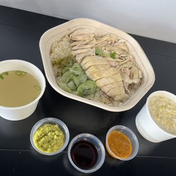 Maxwell Chicken Rice - Large Hainan Chicken Rice with house made sauces: Ginger Scallion, Soy Sauce & Sambal - Hainan Near Me - La Palma, California Maxwell Chicken Rice - Large Hainan Chicken Rice with house made sauces: Ginger Scallion, Soy Sauce & Sambal - Hainan Near Me - La Palma, California