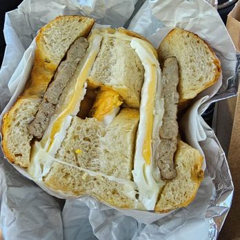 Dan’s Bagels - Sausage egg and pepper jack cheese on a cheddar jalapeño bagel - Bagels Near Me - Fort Worth, Texas