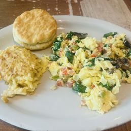 Veggie Scramble with hash brown casserole Veggie Scramble with hash brown casserole