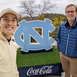 Dean E. Smith Center - Selfie with UNC logo on wheels. Outside Entrance A before the Georgia Tech at North Carolina men's basketball game.