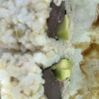 Dragon Kitchen Brown Rice Sushi - Inside out roll, Sesame seeds on outside of rolls, nice unexpected flavor - Japanese Near Me - Hilo, Hawaii