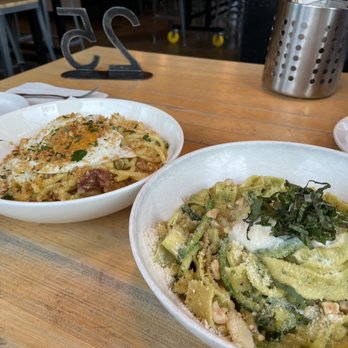 Grassa - Carbonara and spaghetti al pesto - New American Near Me - Portland, Oregon Grassa - Carbonara and spaghetti al pesto - New American Near Me - Portland, Oregon