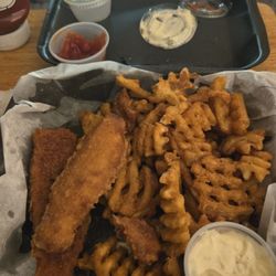 Bender Bar & Grill - Upsetting that the fish taste like rubber and the Waffle fries are burnt not satisfied at all. They should be  shamed