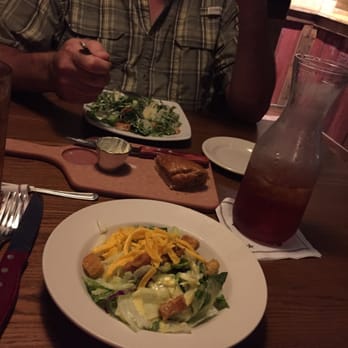 Saltgrass Steak House - Salad and cold iced tea ! They leave a carafe of tea for the table - Steakhouses Near Me - Longview, Texas