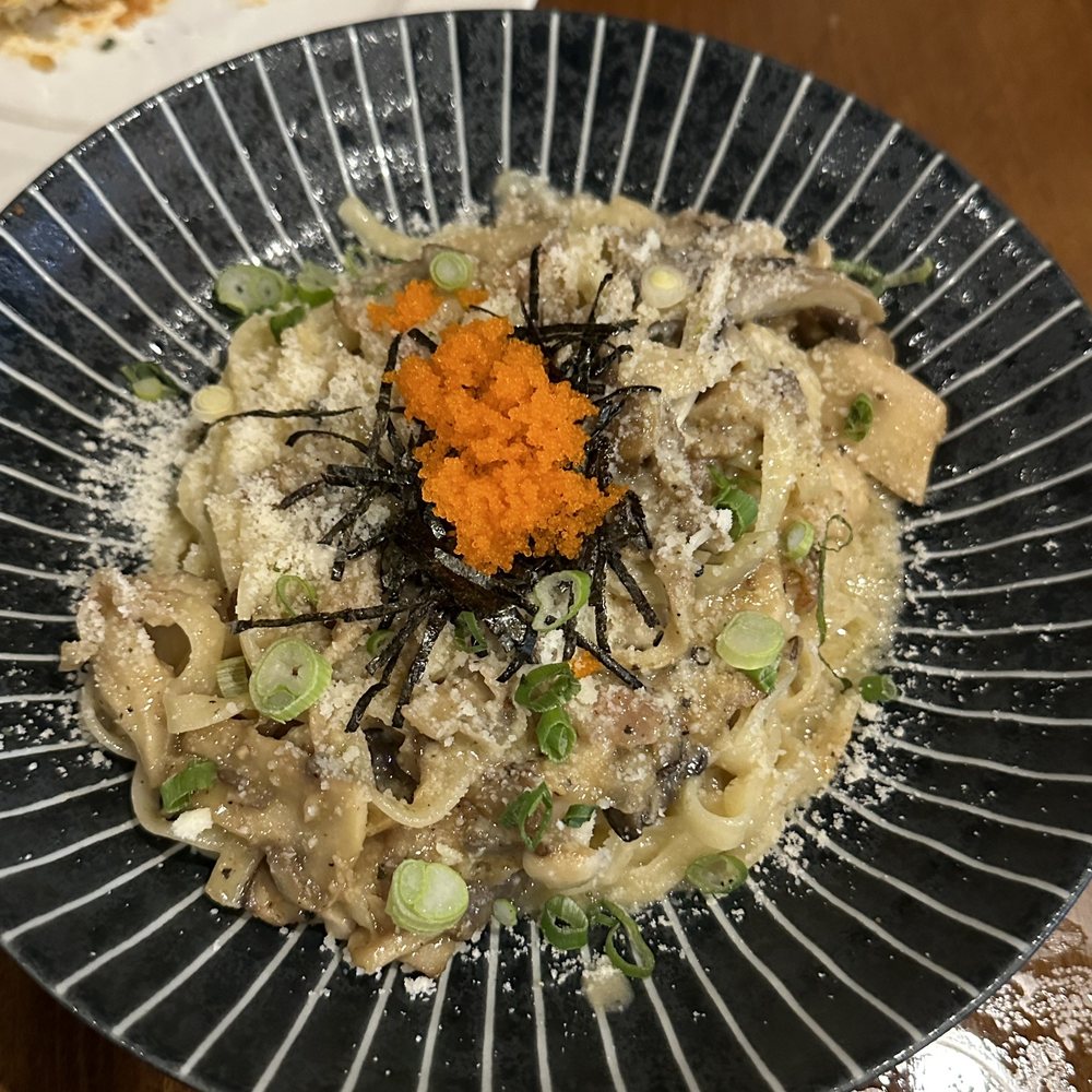 Wasuta Pasta - Fettuccini Miso Mushroom Carbonara - Japanese Near Me - Richmond, British Columbia Wasuta Pasta - Fettuccini Miso Mushroom Carbonara - Japanese Near Me - Richmond, British Columbia