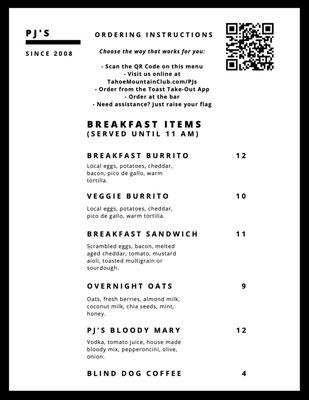 Menu photo 1 PJ's at Gray's Crossing Truckee, CA