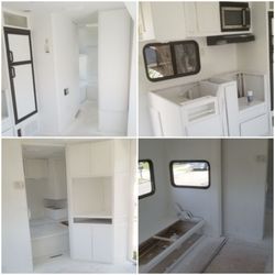 Interior of a camper trailer freshly painted