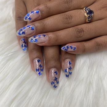 Q Nails and Spa - Clear butterfly acrylic set on natural nails - Nail Salons Near Me - Cypress, California Q Nails and Spa - Clear butterfly acrylic set on natural nails - Nail Salons Near Me - Cypress, California