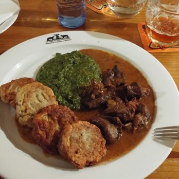 U Medvídků - Boar with potato pancakes and spinach - Breweries Near Me - Prague, Puerto Rico U Medvídků - Boar with potato pancakes and spinach - Breweries Near Me - Prague, Puerto Rico