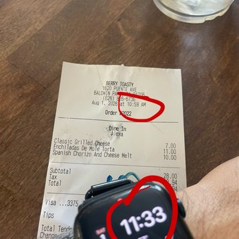 Berry Toasty Deli Desserts - Time stamps of when my order was placed vs the time taken - Sandwiches Near Me - Baldwin Park, California