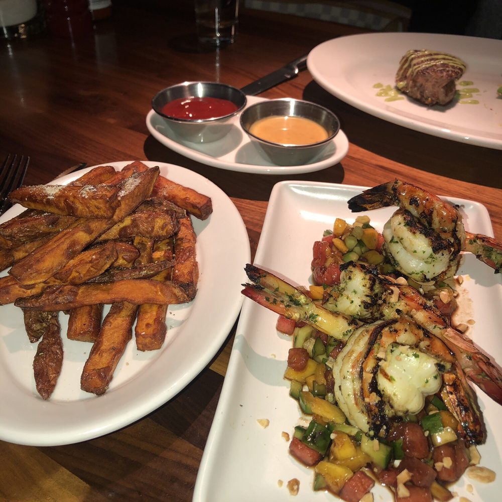 Doc B's Restaurant + Bar - Killer Shrimp and side of Sweet Potato Fries (get the honey mustard!) - New American Near Me - Dallas, Texas