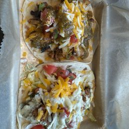 Chicken Fajita taco (top)  Trailer park taco (bottom)