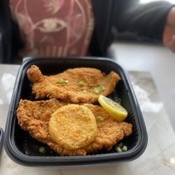 Milk & Honey Southern Inspired Kitchen - Fried catfish/ green tomato. Oh so good: fresh and well seasoned.