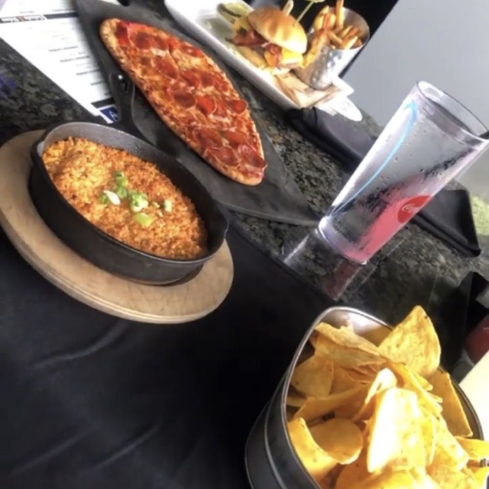 Topgolf - Buffalo chicken dip, Bacon hamburger and Pepperoni flatbread. - Golf Near Me - Charlotte, North Carolina Topgolf - Buffalo chicken dip, Bacon hamburger and Pepperoni flatbread. - Golf Near Me - Charlotte, North Carolina