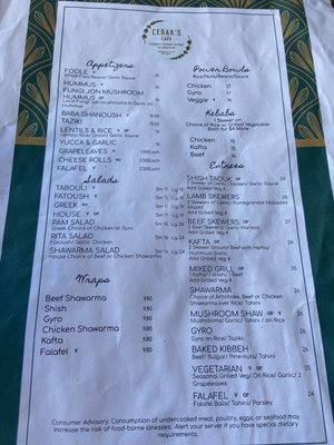 Menu photo 4 Cedars Cafe Melbourne, FL