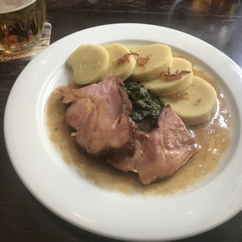 U Parlamentu - Smoked pork chops with spinach and potato dumplings. Very good and filling. - Czech Near Me - Prague, Puerto Rico U Parlamentu - Smoked pork chops with spinach and potato dumplings. Very good and filling. - Czech Near Me - Prague, Puerto Rico