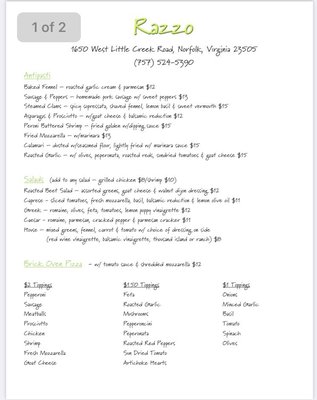 Menu photo 4 Razzo Norfolk, VA